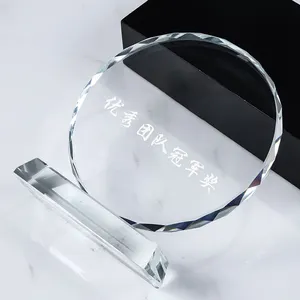 Factory Wholesale 2023 Personal Custom Logo Print Engraving Crystal Awards Glass Trophy For Company Authorized Distribution