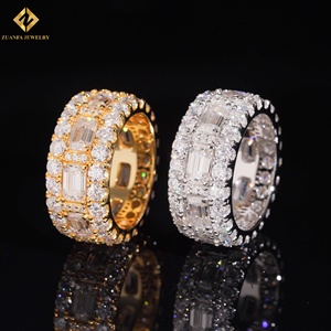 Moissanite Eternity Band <b>Rings</b> 18K Gold Plated Emerald Cut Pave Setting Luxury <b>Mens</b> Wedding Jewelry <b>Ring</b> - Product Image 1