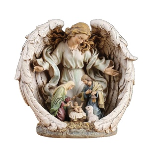 Scène de la Nativité de Noël en résine, Art populaire, Scène d'amour de la Sainte Famille, Ange Gardien, pour la décoration intérieure - Product Image 1