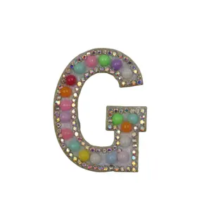 China manufacturer letter G pearl number patch iron on hat rhinestone pearl patches