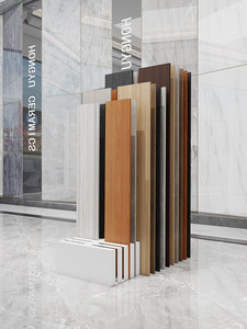 Freistehender Beweglicher Holzfliesen- und Holzmaserung-Ziegelmuster-Präsentationsständer mit 4 Regalen - Product Image 2