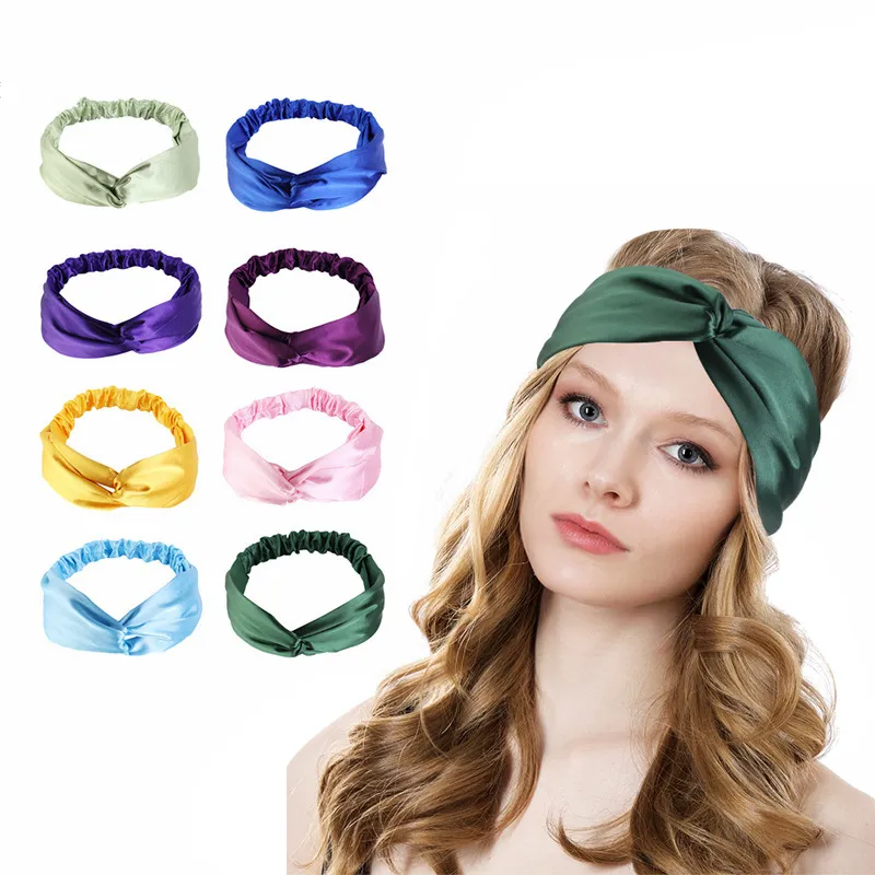 New Private Color Hair Accessories Twist Turban Satin Headbands Headwrap Make Up Hairbands