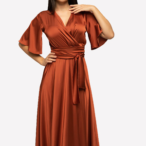 <span class=keywords><strong>Cuivre</strong></span> flutter manches col en v wrap cravate longues robes de <span class=keywords><strong>demoiselle</strong></span> <span class=keywords><strong>d</strong></span>'<span class=keywords><strong>honneur</strong></span> en satin pour les femmes élégantes mariage 2024 - Product Image 6