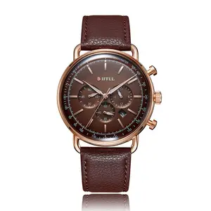 DIFFUL Chronograph watch three eye double curved dome glass men Stainless Steel Men Quartz watch