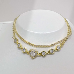 wholesale plata 925 <b>silver</b> Romantic Heart Cut Crystal <b>bracelet</b> geometric gold plated cubic zirconia double-deck Link <b>Bracelets</b> - Product Image 1