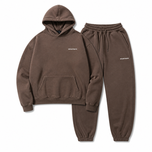 Heavyweight Cotton Tracksuit Set Hoodie &amp; <strong>Jogger</strong> Washed <strong>Brown</strong> Oversized Streetwear 2-Piece Custom Logo for Men MOUNTNEVE Oem Odm - Product Image 1