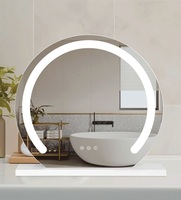 Miroir de maquillage de vanité de bureau à LED rond moderne avec un design demi-circulaire pour une utilisation en chambre