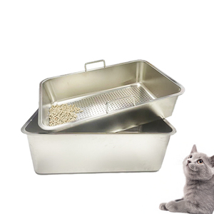 Caja de arena de acero inoxidable con <span class=keywords><strong>tapa</strong></span>, caja de arena con sistema de cribado para pellets de madera de pino, sistema de caja de arena con criba para gatos grandes - Product Image 1