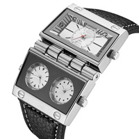 Montre Homme OULM HP9525 Grand Cadran Tendance Multi-Fuseaux Horaires Rectangulaire Quartz Vintage