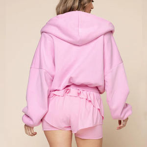 Sweats à capuche zippés personnalisés pour femmes Streetwear lourd Sweats à capuche courts en coton blanc uni avec fermeture éclair et épaules tombantes - Product Image 3