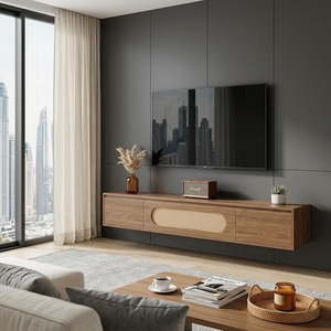 Meuble <span class=keywords><strong>TV</strong></span> <span class=keywords><strong>mural</strong></span> moderne rainuré avec portes rabattables pour salon et chambre à coucher - Product Image 6