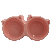 Bol double rond en plastique au design mignon pour l'alimentation des chats et des chiens