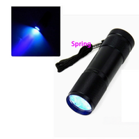 Lampe torche EDC super lumineuse à 9 LED, lumière UV 395 nm, mini lampe torche portative en aluminium avec cordon, sans batterie