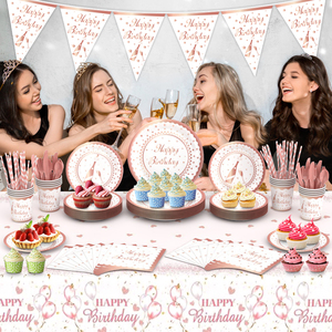 <span class=keywords><strong>Vaisselle</strong></span> <span class=keywords><strong>jetable</strong></span> élégante de couleur champagne personnalisable pour l'<span class=keywords><strong>anniversaire</strong></span> d'une fille - Product Image 2