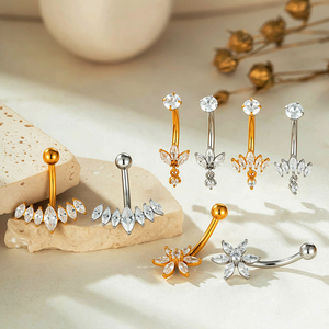 New Marquise Cluster Crown Flower CZ Dangle Stainless Steel Navel Button <strong>Ring</strong> <strong>Belly</strong> <strong>Rings</strong> Body Piercing Jewelry Wholesale - Product Image 2