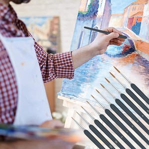 Pinceaux de peinture d'artiste en bois professionnel 10 pièces stylos ensembles de cheveux en Nylon épais pour peinture <span class=keywords><strong>acrylique</strong></span> aquarelle à l'huile - Product Image 6