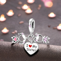 925 argent Sterling amour soeur filles amitié famille pendentif breloques coeur motif bijoux fins match parfait pour cadeau