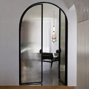 室内ドアデザインステンレス鋼ガラス金属納屋ドアスモークガラス