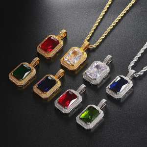 Collier ras du cou à pendentif en cristal de diamant avec zircon cubique carré coloré hip hop personnalisé en gros - Product Image 5