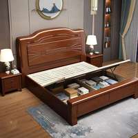 Cadre de lit économique au design moderne et épuré, en bois d'hévéa massif, lit double chinois avec coffre de rangement haut, couleurs et dimensions personnalisables