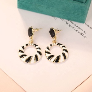 Fashion Leopard Print <b>Gold</b> Plated Zinc Alloy Women's Drop <b>Earrings</b> <b>Black</b> White Striped Accessories Big Circle Hoops Geometric - Product Image 2