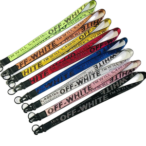 Hot Sale White Woven Keychain Lanyard Popular Polyester Fabric Promotional Off-Keys Lanyard