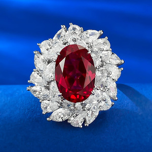S925 con incrustaciones de plata con huevo de Paloma roja de sangre de Paloma de 9*13mm lleno de diamantes y diamantes de alto carbono para boda femenina - Product Image 1