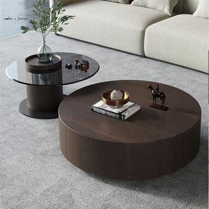 Modern Living Room Tea Temper Glass Top <strong>Round</strong> <strong>Pine</strong> Wooden Coffee <strong>Table</strong> Set Storage Drawer Center <strong>Table</strong> for the Living Room - Product Image 5