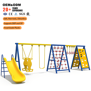 Multifunctionele buitenspeelset met schommel, glijbaan en klimnet voor kinderen - Product Image 2