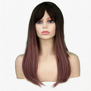<span class=keywords><strong>Perruque</strong></span> synthétique droite mi-longue pour femmes avec frange résistant à la chaleur postiche à tête complète pour la fête quotidienne - Product Image 2