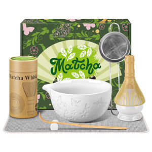 Japanese Traditional 7-Piece Matcha <b>Tea</b> <b>Set</b> Ceramic Engraved Bowl Butterfly Design Polypropylene Whisk Kit for <b>Tea</b> Ceremony - Product Image 1