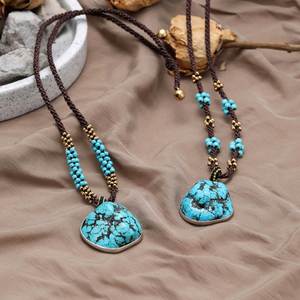 Pendentifs en pierre en gros pour hommes/femmes, colliers avec pendentifs en turquoise tibétaine, bijoux en pierres précieuses naturelles brutes turques tissées à la main - Product Image 6