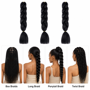 Vente en gros usine : Extensions <span class=keywords><strong>de</strong></span> cheveux synthétiques naturels noirs Jumbo pour tresses, tresses au crochet, queues <span class=keywords><strong>de</strong></span> <span class=keywords><strong>cheval</strong></span> et coiffures africaines - Product Image 5