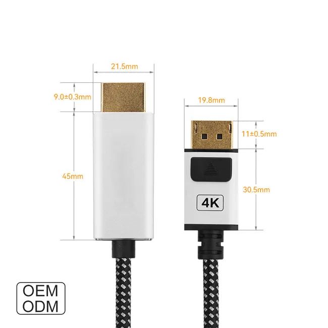 Oem Ondersteuning Oem Service Vergulde Actieve Displayport Naar Hdmi Kabel 4K Dp Naar Hdmi Converter Kabel Dp Man Naar Hdmi Man