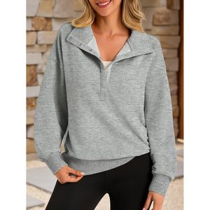 Custom <b>Womens</b> Knitted Oversized Sweatshirt Long Sleeve Snap Button <b>Henley</b> Neck Loose Fit Casual Pullover <b>Top</b> Autumn Wear - Product Image 3