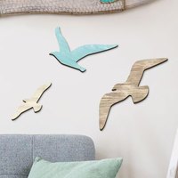 Tailai 3 pièces de décoration murale en bois sur le thème des mouettes de plage, style méditerranéen, décoration intérieure pour salon, chambre à coucher