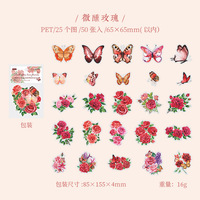 50 Lembar/Paket Paket Stiker Seri Kupu-kupu Cinta Bunga Bahan Kolase Tanaman Kupu-kupu Dekorasi Buku Catatan 6 Model