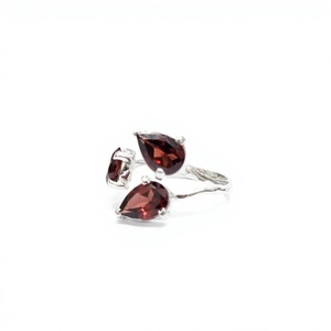 Handmade 925 Sterling <b>Silver</b> Three <b>Garnet</b> Gemstone Open <b>Ring</b> Adjustable Designer Jewelry for Wedding Party Wear - Product Image 1