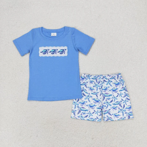 Vêtements d'été pour enfants, tenues décontractées avec broderie de tortue de mer bleue, ensembles de shorts de boutique, ensembles assortis pour frères et sœurs, bébés, filles et garçons - Product Image 5
