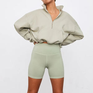 Felpa in cotone caldo e caldo da donna felpa con Zip a quarto con cappuccio semplice nero con Zip pullover Cropped - Product Image 5