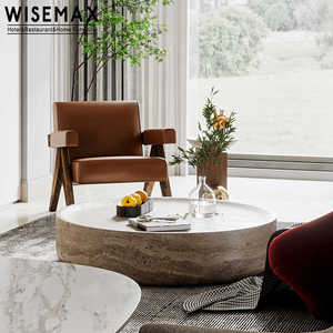 WISEMAX Vintage italiano <span class=keywords><strong>tavolo</strong></span> da salotto rotondo travertino tavolino da caffè a bassa altezza pavimento <span class=keywords><strong>in</strong></span> <span class=keywords><strong>marmo</strong></span> naturale lato <span class=keywords><strong>tavolo</strong></span> da tè - Product Image 2