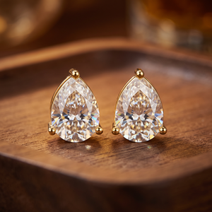 Luxury Pear VVS Lab Created Diamond Bezel Solitaire Stud <b>Earrings</b> 14K Gold IGI Certified Lab Created Diamond Stud <b>Earrings</b> - Product Image 1