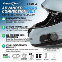 Intercom pour casque de moto FreedConn New T-COM V6, talkie-walkie, 400 mAh, Bt5.1, casque sans fil pour moto
