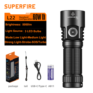 Lampe torche étanche rechargeable USB en alliage d'aluminium 60W, 5000 lumens super lumineux, faisceau de 1000m+, autonomie 8-16h, pour usage extérieur - Product Image 3