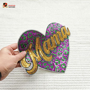 Parches Termoadhesivos Bordados con Lentejuelas Brillantes con la Letra MAMA para Ropa, Diseño Personalizado al por Mayor para Fiestas de Mardi Gras - Product Image 2