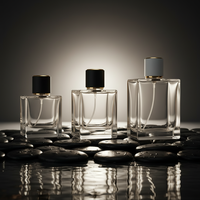 Botellas de Perfume Cuadradas de Lujo Unisex al por Mayor, 30ml 50ml 100ml, con Tapa de Cuero Negro Texturizado