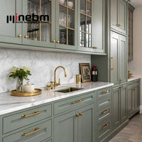 Meuble de cuisine à assembler soi-même, design Shaker, couleur bleu clair, style américain, îlot de cuisine laqué bleu brillant