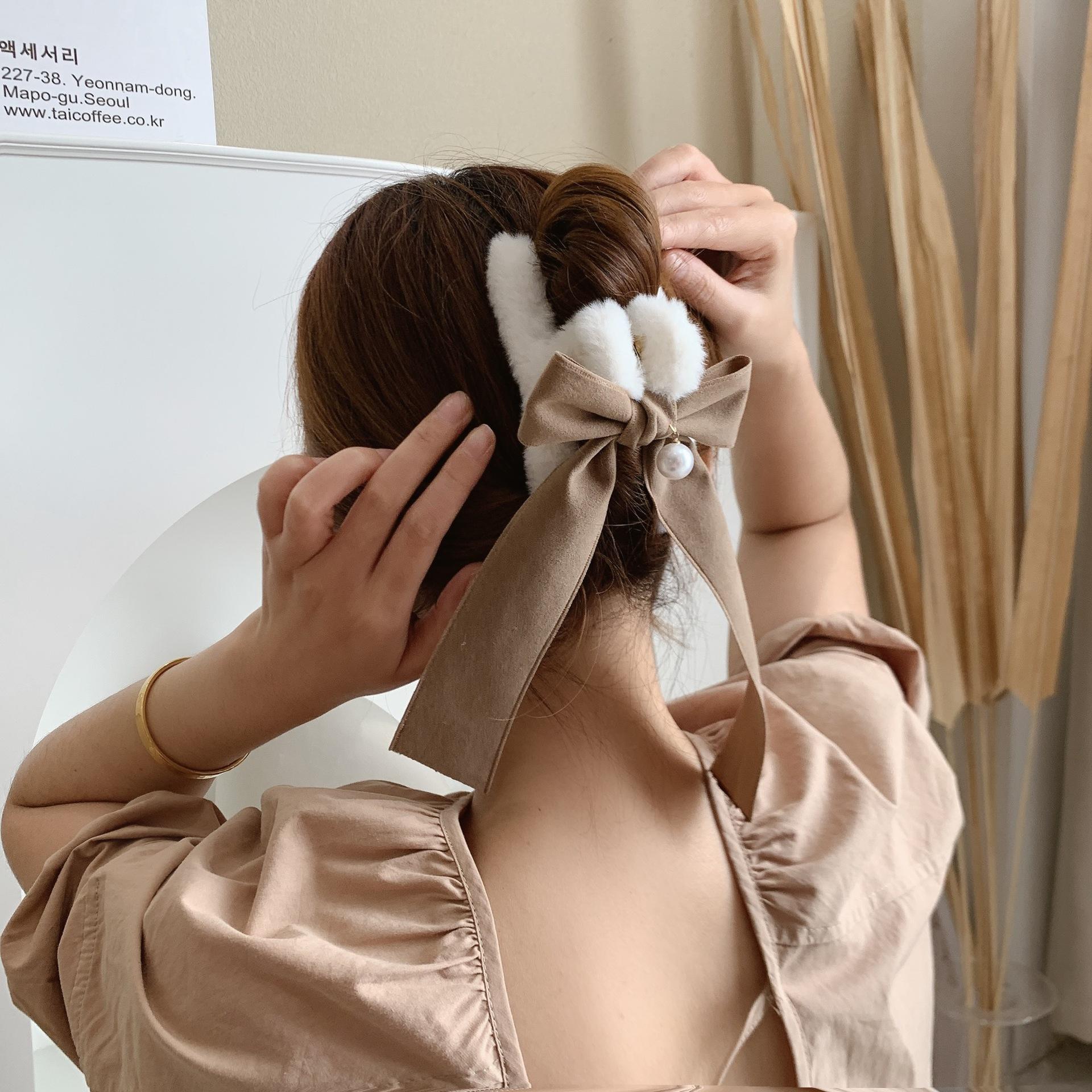 Korean Fashion Gripper Bow Knot Ribbon Hair Claw for Women