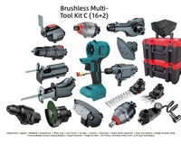 Kit combinado de herramientas eléctricas inalámbricas 16 en 1, 21V, motor sin escobillas, batería de litio, taladro, llave, amoladora, sierra, OEM, rojo