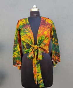 Hermosos colores Tie Front Top Mujeres Open Front Tie Up Ladies Cropped Short Top Summer Crop Top - Product Image 4